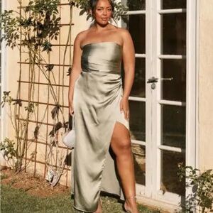 Petal & Pup Strapless Satin Dress in Sage